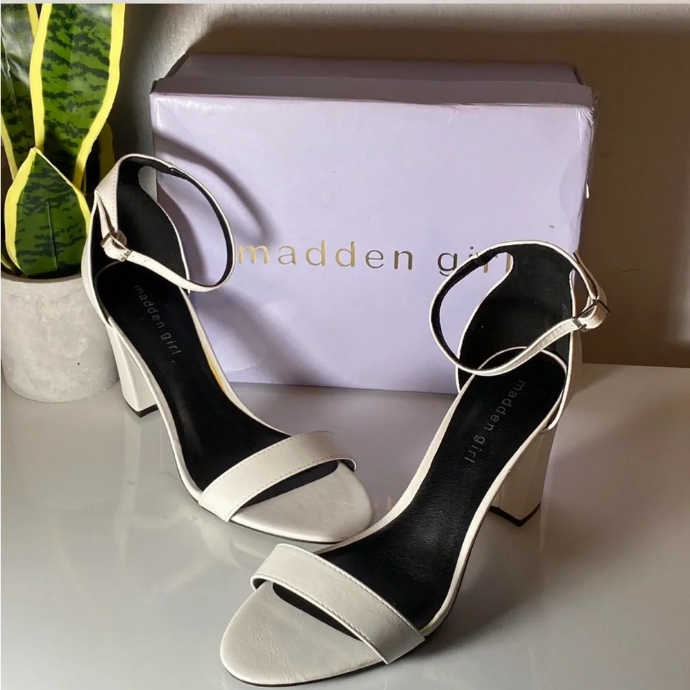 Madden Girl Cream Block Heel Sandals